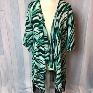 LULAROE Monroe Green Fringe Chiffon Sheer Cardigan